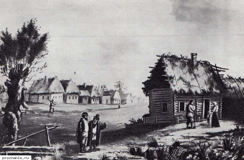 Деревня". Картина неизвестного художника. 1855 г.