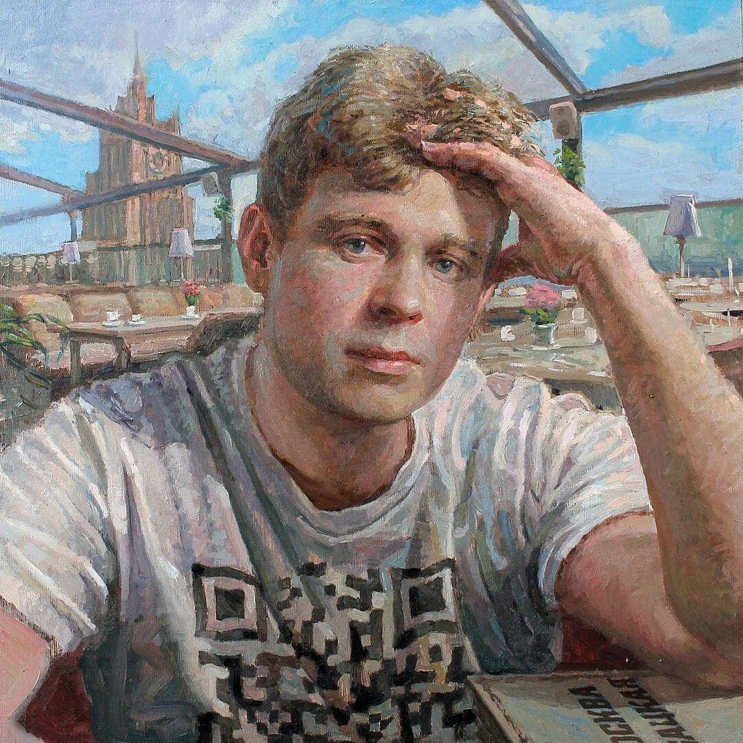 Есенин с QR-кодом, источник иллюстрации https://www.instagram.com/psyho.art/