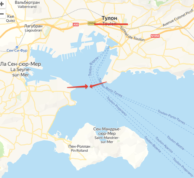 Артиллерийское окружение Тулона. Создано на основе Яндекс-Карт