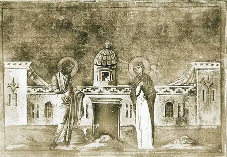 Встреча у Золотых ворот. Миниатюра из "Минологии Василия II". 976-1025.