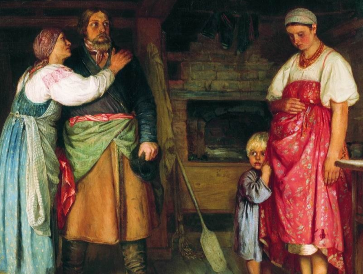 Домострой в наши дни. Художник Фирс Журавлев, "перед венцом". 1874. Фирс Журавлев художник. Семья в древней Руси. Женщина по Домострою.