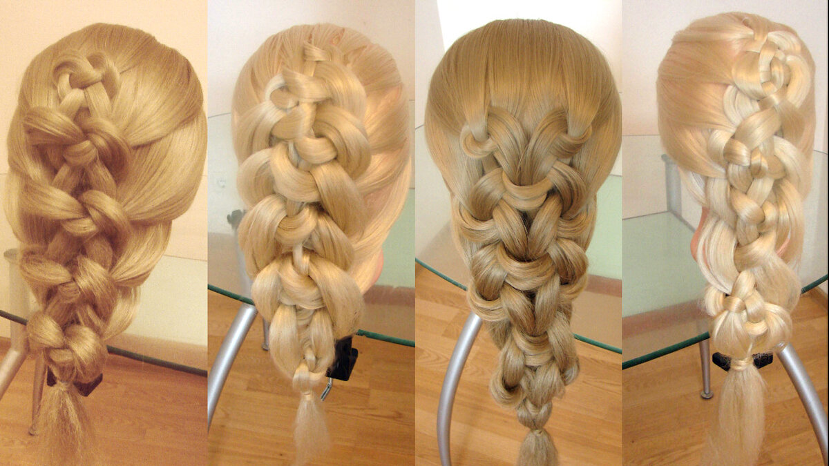 Плетение колоска с лентой. Плетенка на волосах. Плетение из резинок. Прически с многопрядным плетением. Видео урок как плести.