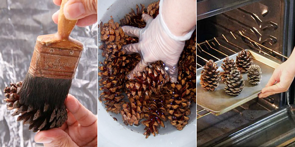 Чтобы каминную не портили жучки и грязь, природный декор нужно продезинфицировать. ..Очистим находки мягкой кистью, замочим в уксусном растворе и прокалим в духовке.