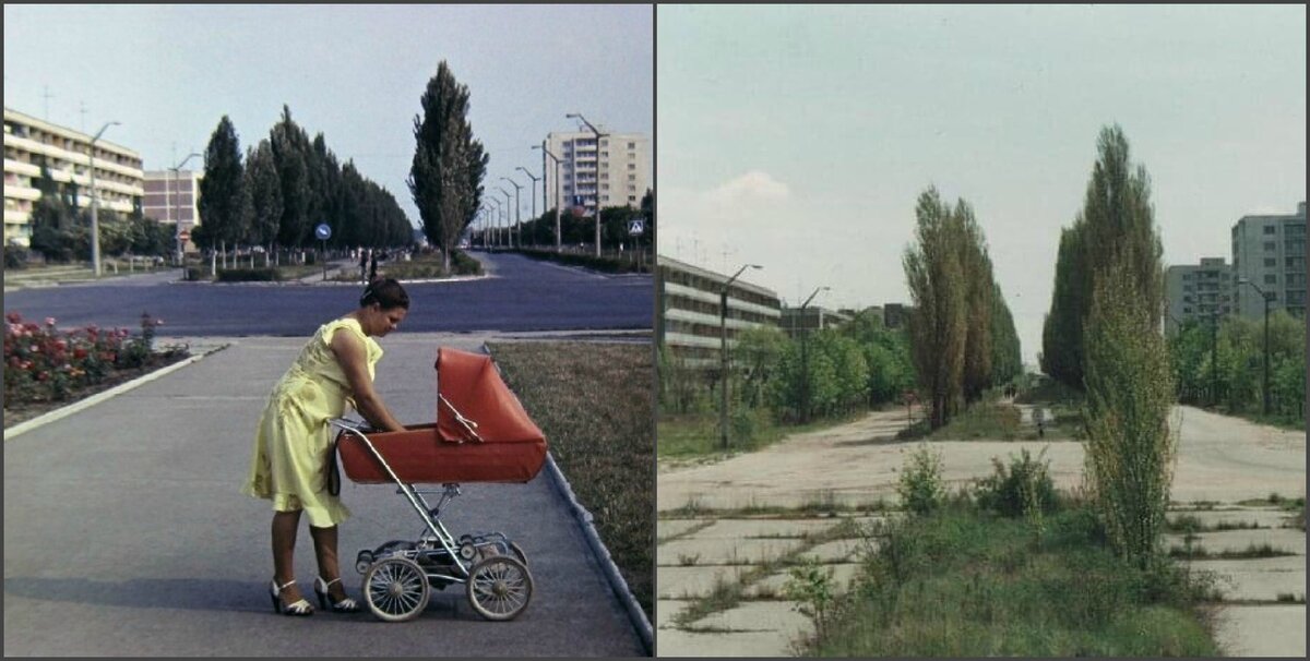 Припять до аварии и сейчас. Смотрите, как сильно она поменялась. Фотосравнение