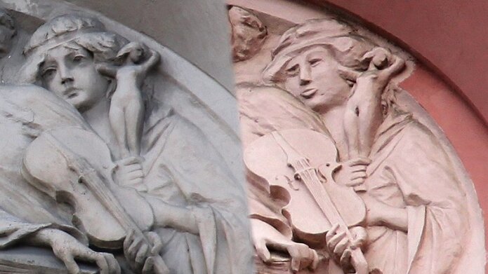 неудачная попытка восстановления лепнины на фасаде здания, фото с topspb.tv