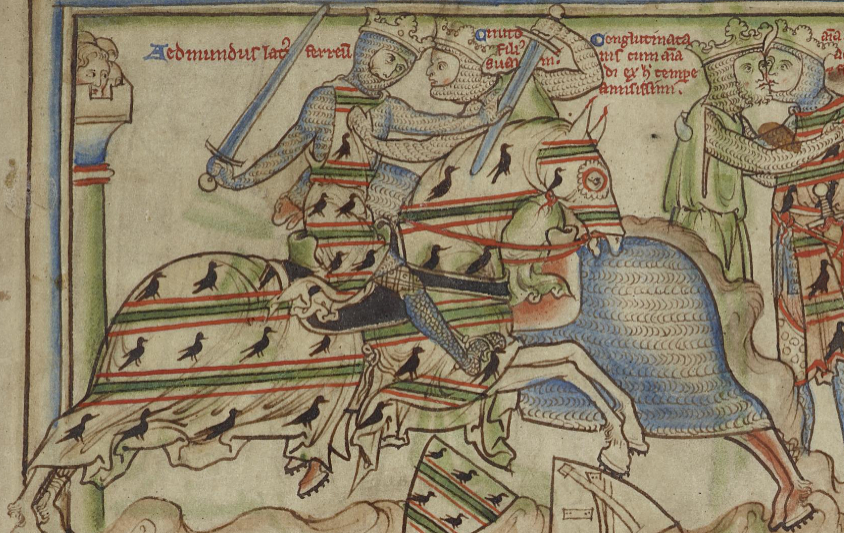 Поединок Кнуда и Эдмунда Железнобокого. ( из средневековой хроники - CUL MS. Ee 3 59, f. 5)