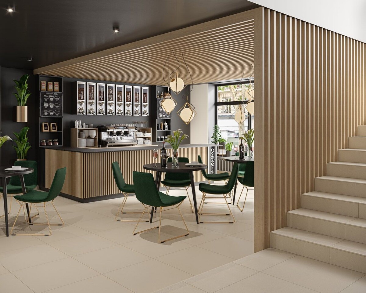 Керамогранит Bazo от фабрики PARADYZ, в кафе