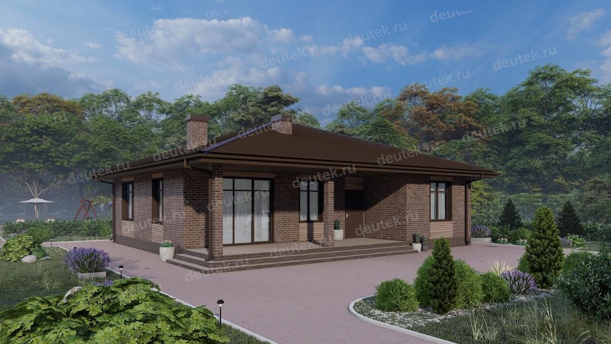 Проект одноэтажного дома 130 м2 из газобетона с погребом и террасой - DTE-154