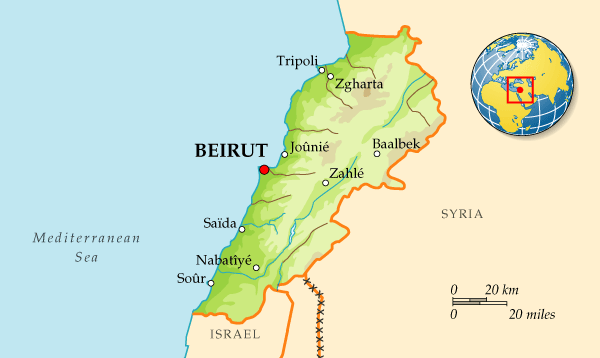 Карта территории Ливана