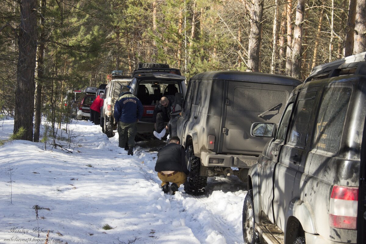 Быстро выехав за город мы отправились в сторону Балахнинского лесничества к точке сбора. Машин туда приехало немало. Даже практически пробку образовали.))
1.

