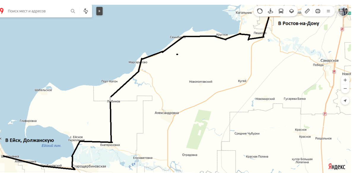 Ростов на Дону Ейск карта.