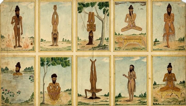 Йоги? "Индуистские аскеты на тигровых шкурах, акварель; Южная Индия, начало XIXв".