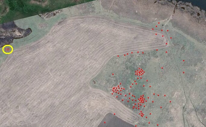 Трек находок на осенний сезон - четко просматриваются три места - где плотность находок самая высокая.