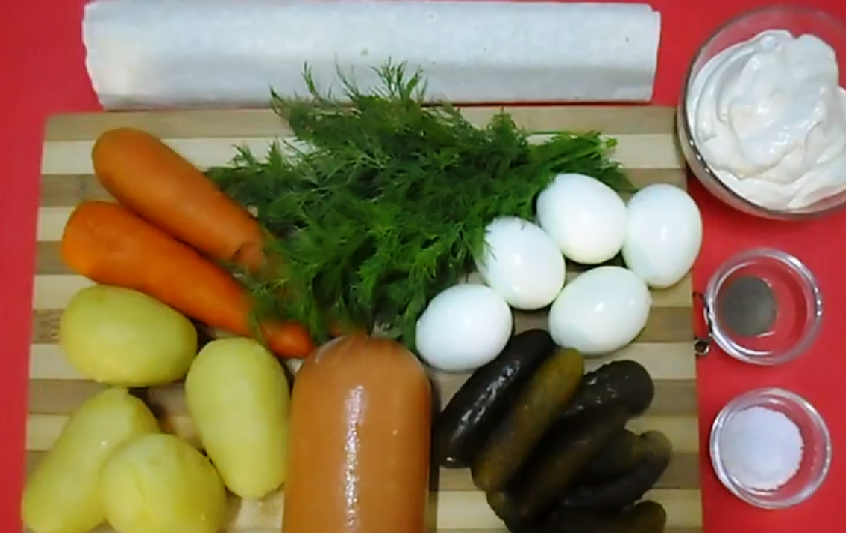 Необычный салат "Оливье" (в лаваше) - отличная закуска на праздничный (Новогодний) стол