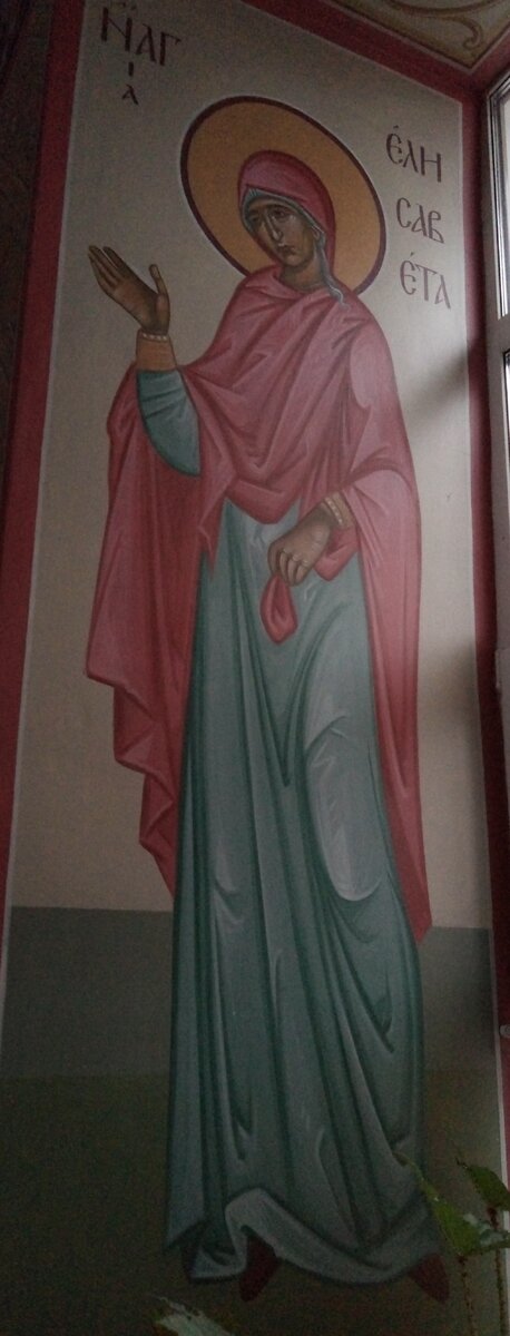 Роспись праведный Елисаветы на  откосе окна северной стороны центральной части храма. Храм Успения Пресвятой Богородицы "за верхом" г. Калуга. 