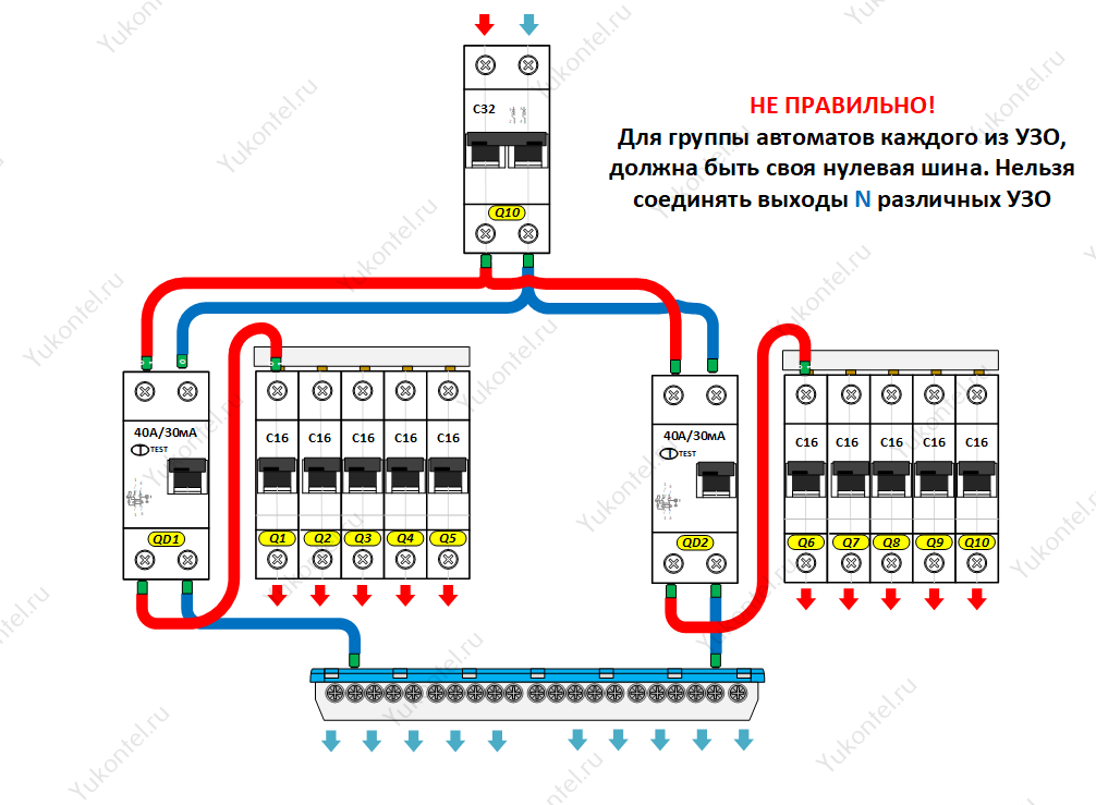 Подключение однофазного узо схема