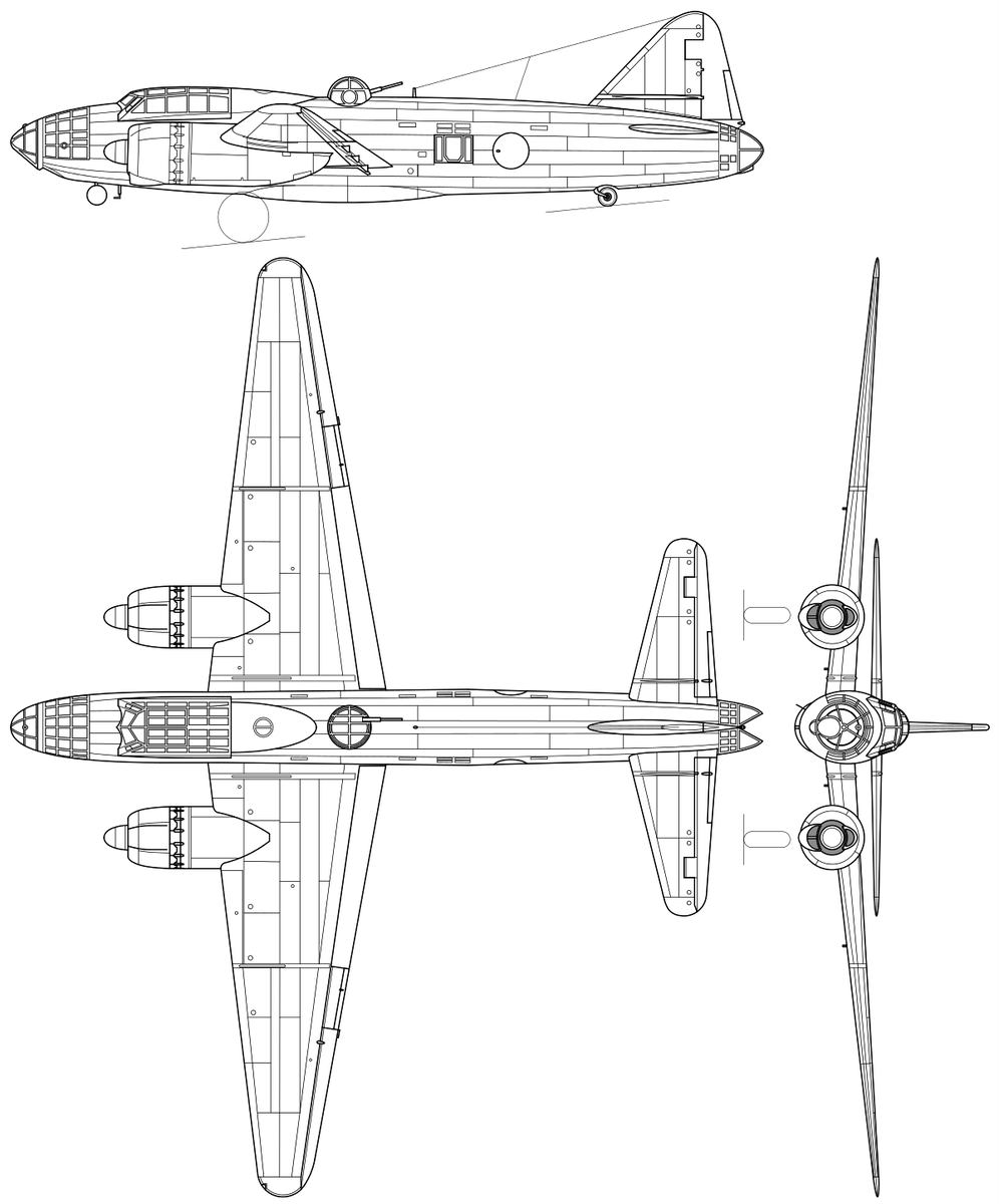 Схема бомбардировщика-торпедоносца Мицубиси G4M.