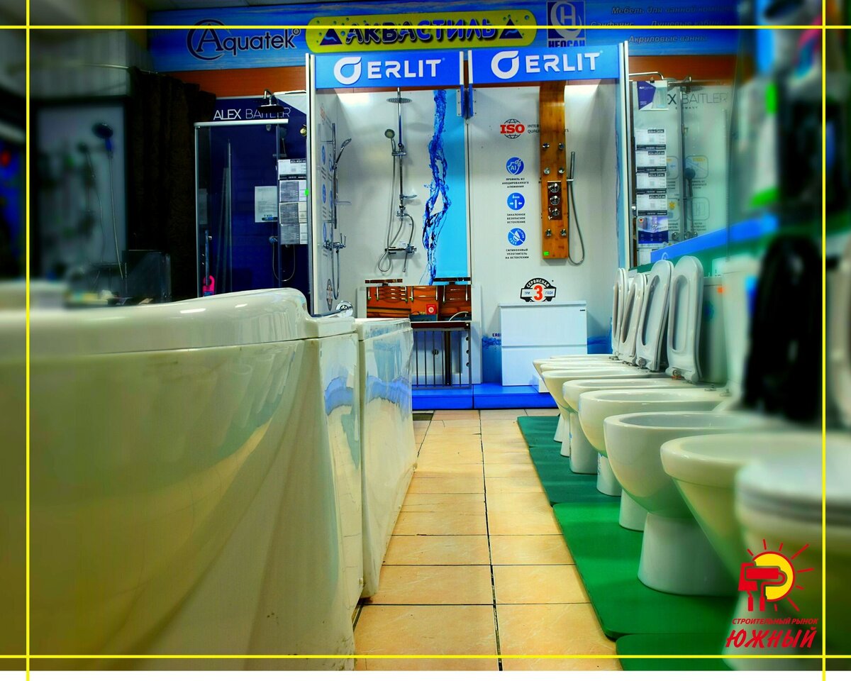 Салон душевых кабин и сантехники «Аквастиль», строительный рынок «Южный». Омск, 1-я Путевая улица, 100, корпус 3, этаж 1, №340.