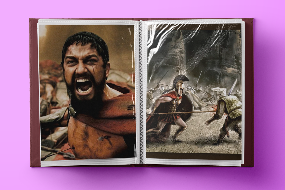 Кадр из фильма "300 спартанцев" и иллюстрация войны спартанцев, Google картинки