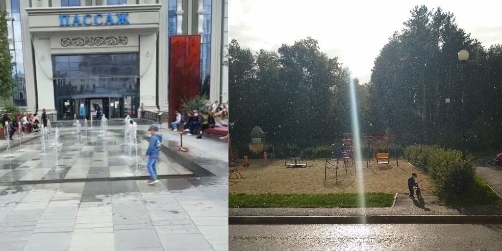 В центре города перед Пассажем прекрасные фонтанчики, а во дворе возле моего дома много деревьев