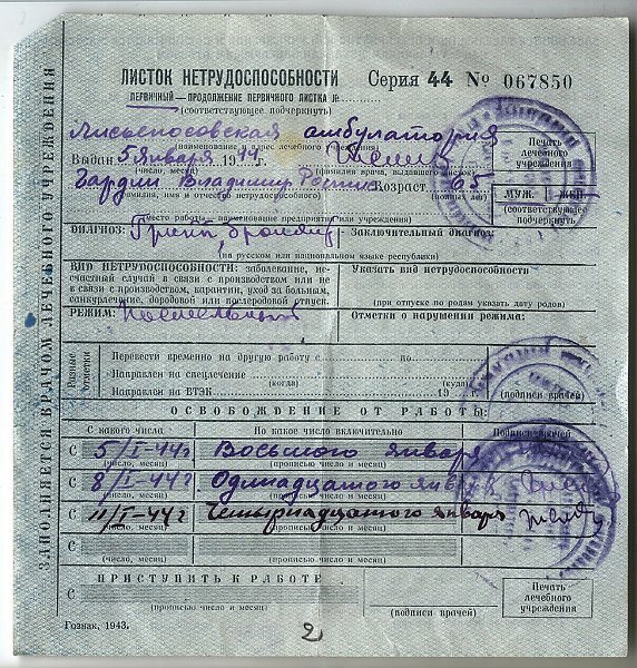 Больничный лист в СССР