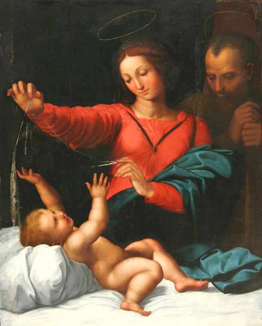 Неизвестный художник XVIII века «Святое семейство» Копия с картины Рафаэля Санти (1483–1520) «Мадонна с вуалью» («Мадонна дель Пополо»). 1509