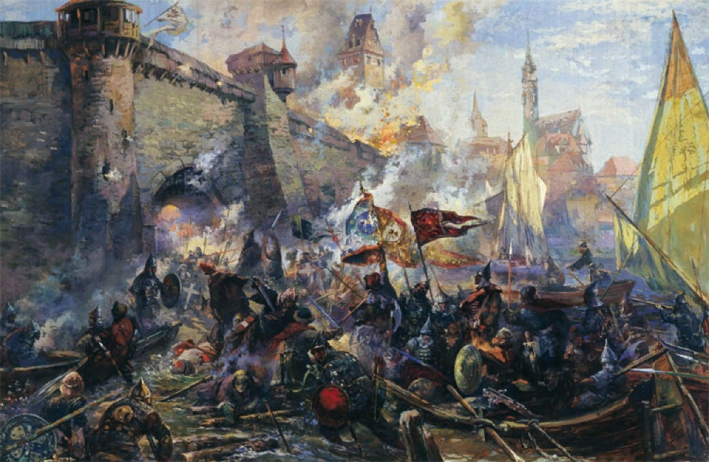 Взятие Нарвы русскими войсками в 1558 году.  Художник А. А. Блинков