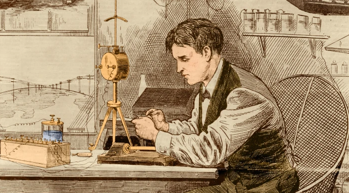 Томас Эдисон думает над разработкой телеграфной машины 