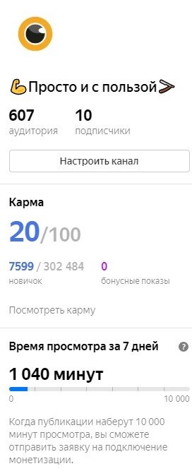 Основная статистика канала.