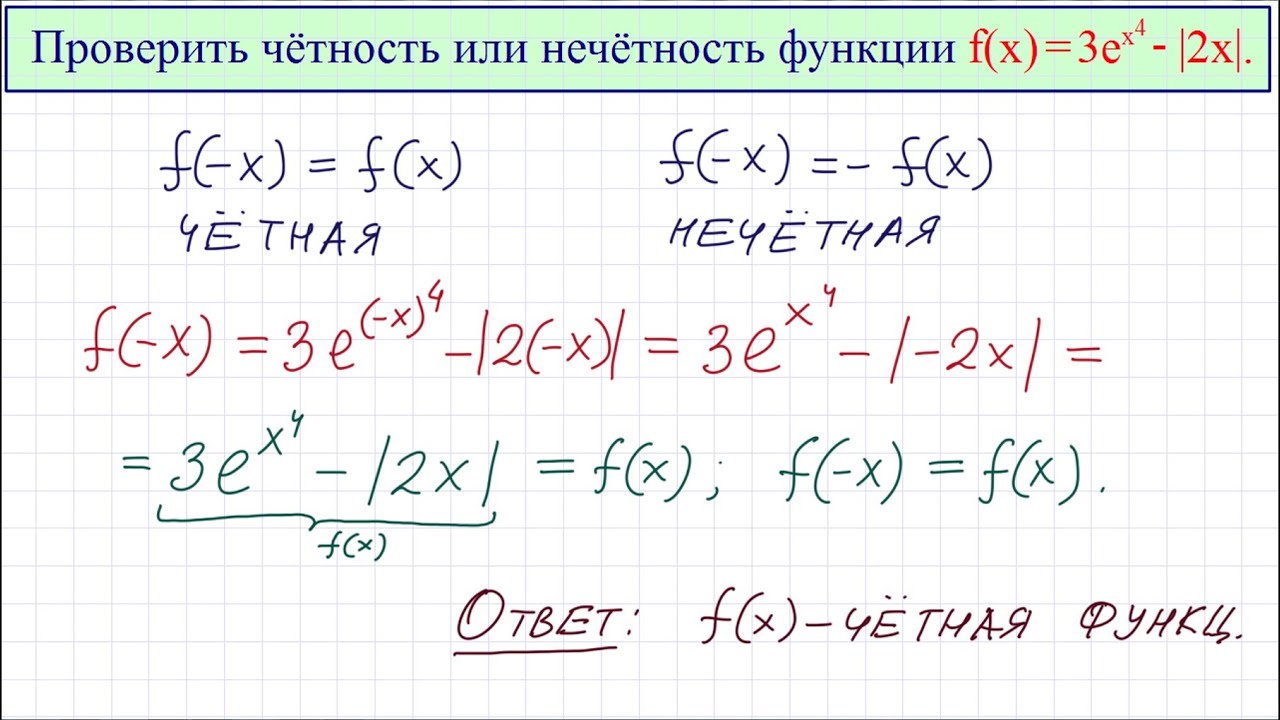 Четность и нечетность показательной функции. Проверка функции на четность. Чётность и нечётность тригонометрических функций.