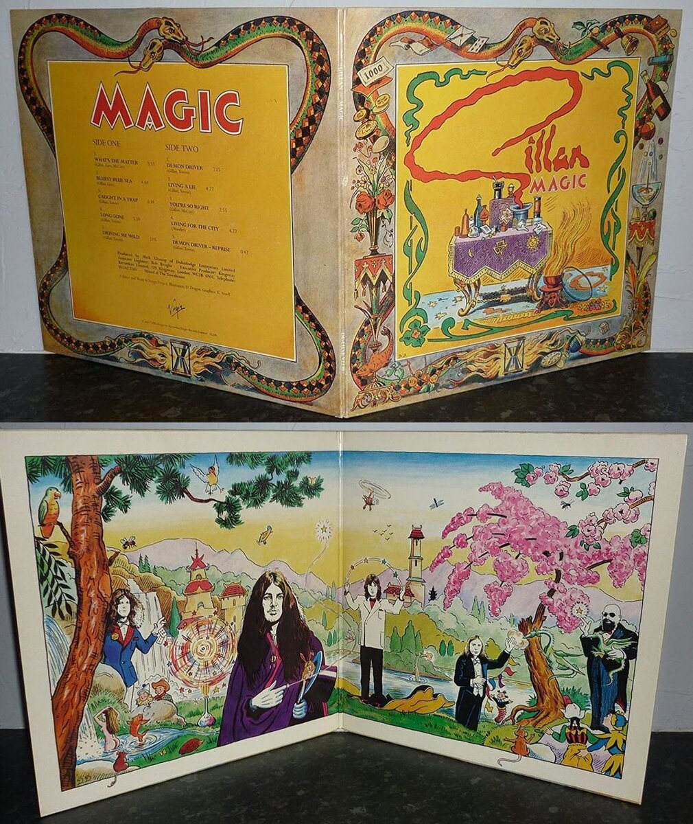 Внешний и внутренний разворот конверта альбома "Magic" группы Gillan, 1982 г.