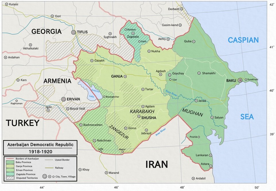 Азербайджанская демократическая республика карта