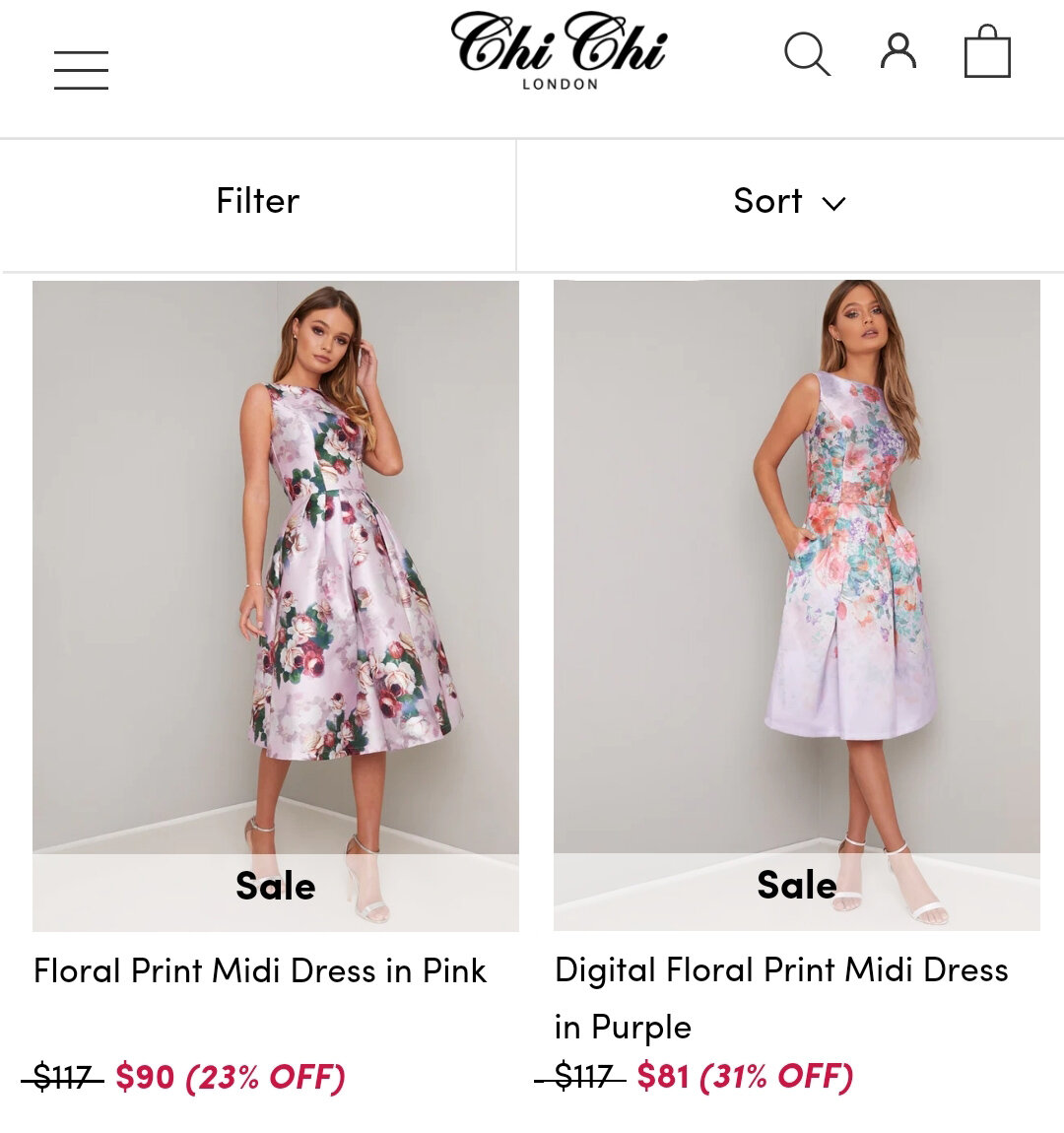 Стоимость платьев ChiChi London на официальном сайте бренда.