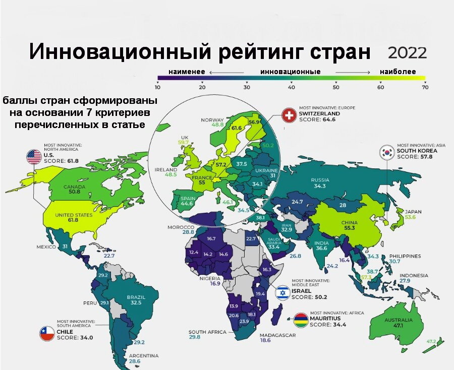 Карта-схема, показывающая индекс инновации стран