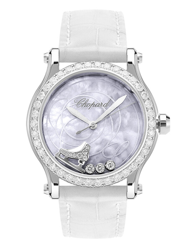 Часы Chopard Happy Sport Tatiana Navka Edition в 36 мм стальном корпусе с бриллиантами по безелю, 3 плавающими бриллиантами и золотым коньком