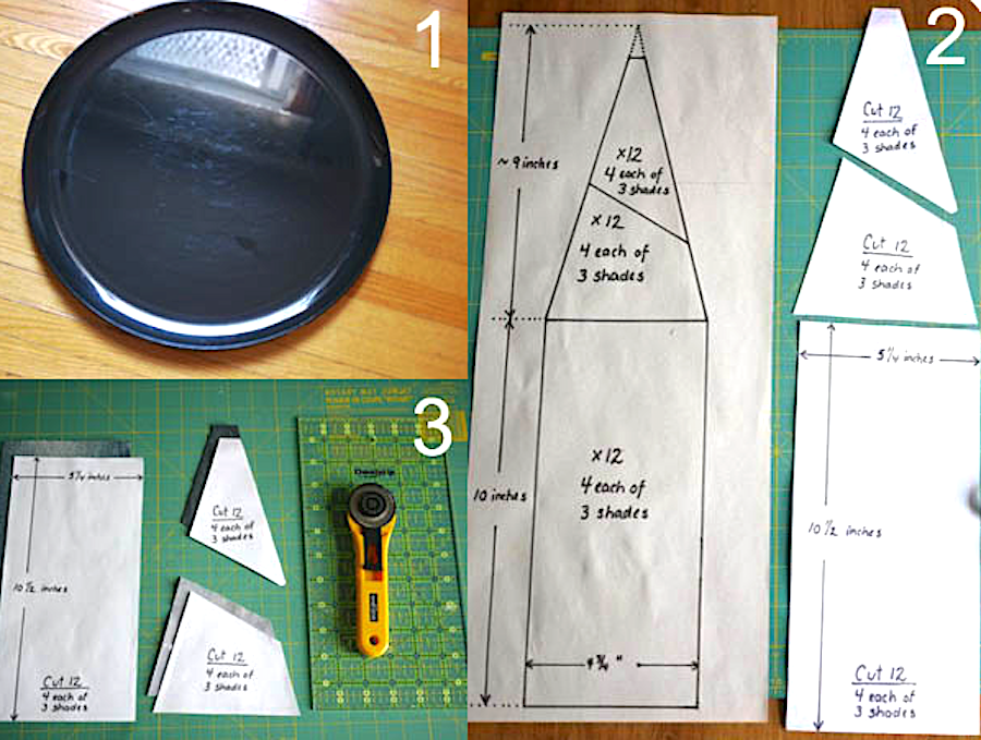 1- шаблон-тарелка,  2- моделируем шаблон сегмента 3 - делаем выкройку деталей пуфа