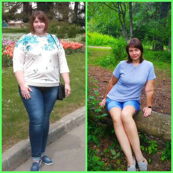 Фото до и после: май 2018 года и июль 2019 года. Результат: минус 48 кг.