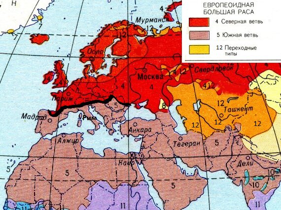карта, Южной и Северной ветви Европеоидной расы, в свободном доступе, из открытых источников