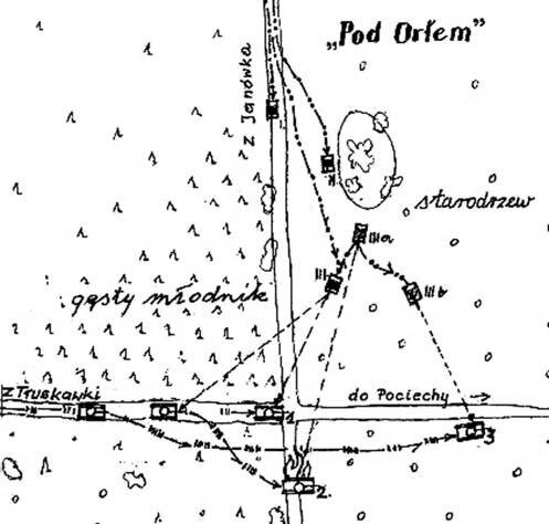  Схема танкового боя 18 сентября 1939 года, нарисованная самим Романом Орликом после войны. pl.wikipedia.org