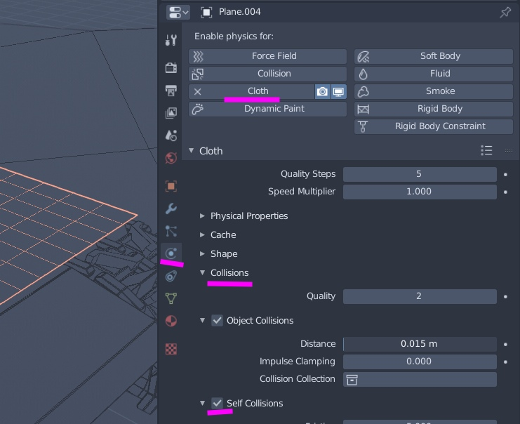 В настройках физики выбираете Cloth и обязательно галку Self collisions