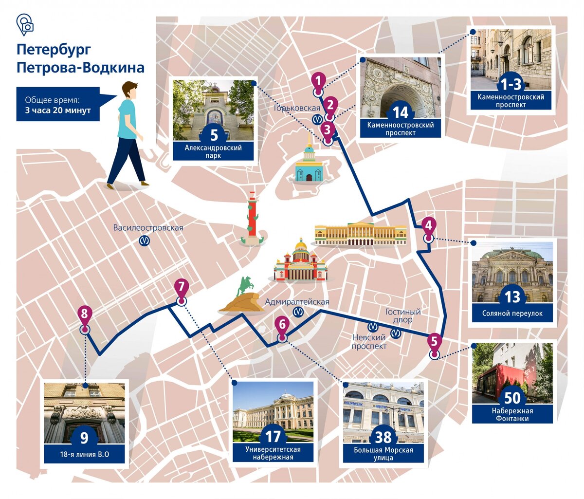 Карта санкт петербурга с достопримечательностями пешеходный маршрут на карте санкт петербурга