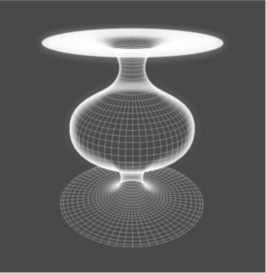 Пульсирующая и вращающаяся кротовая нора с двумя горловинами – геометрическими образами электрических зарядов разных знаков - частицы и античастицы – в состоянии максимального расширения