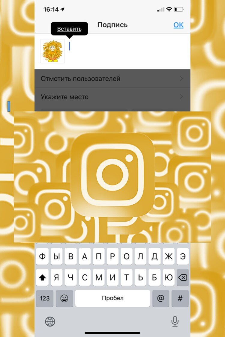 5. Вставляем в описание для фото в Инстаграм