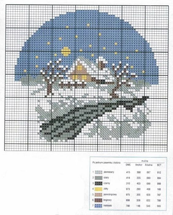 Схема для вышивки крестом цветная, Дом зимой, 30*42см