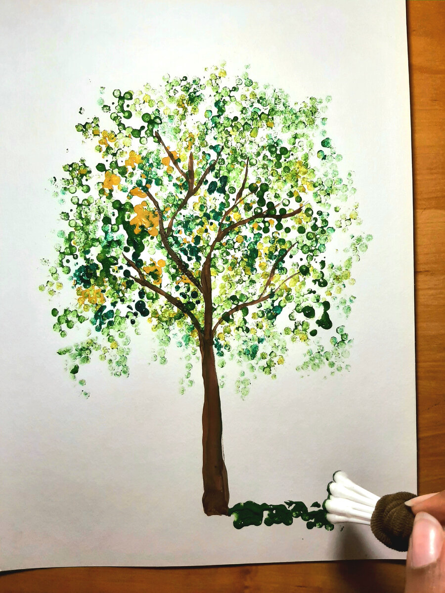 Рисуем дерево ватными палочками | Аделина АртЛаб | Дзен