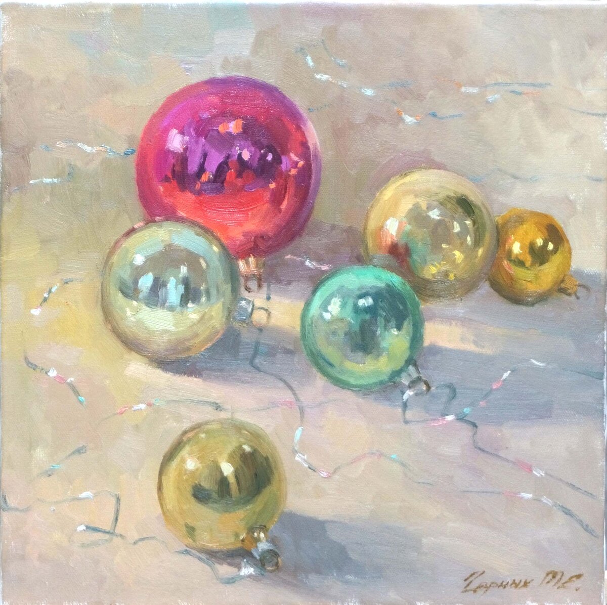 Черных Татьяна Новогодние шарики 40х40 хм 2021 г  