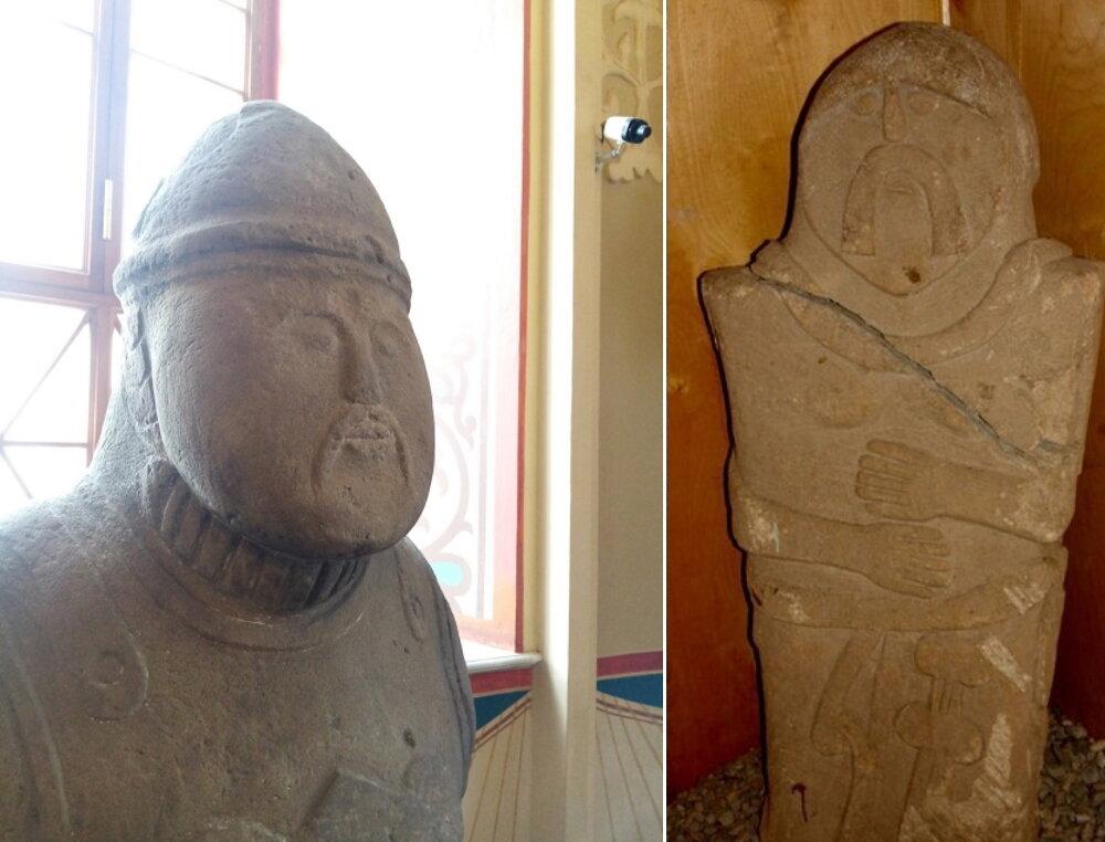 Надмогильный камень: 1. половецкий, 2. скифский 