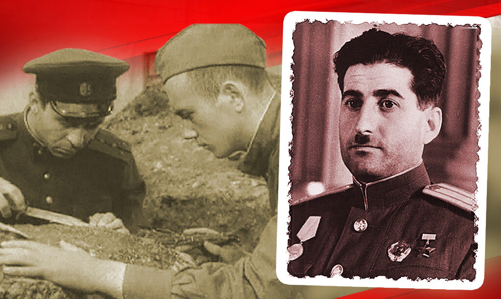 Слева: Кадр из фильма "Сегодня увольнения не будет" 1958 г., снятого по "горячим следам". Именно так работали те сапёры - сантиметр за сантиметром снимая землю со страшных находок. Справа: Михаил Степанович Диасамидзе