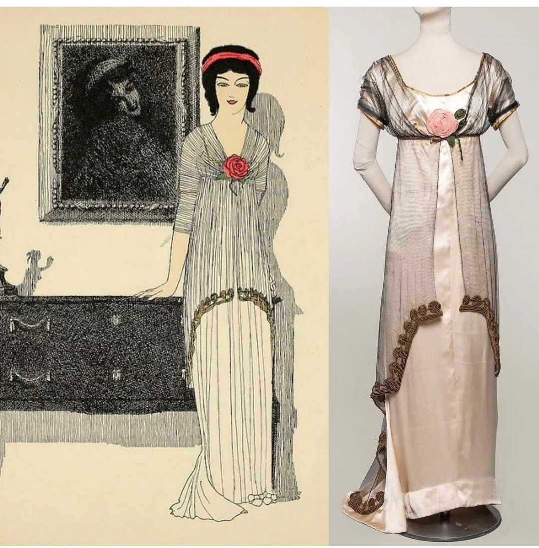 Эскиз и модель платья из коллекции Поля Пуаре.