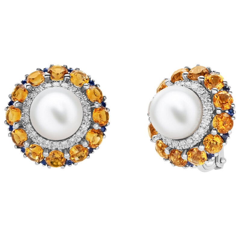 Серьги Utopia Lara из белого золота с жемчугом, цитринами и бриллиантами